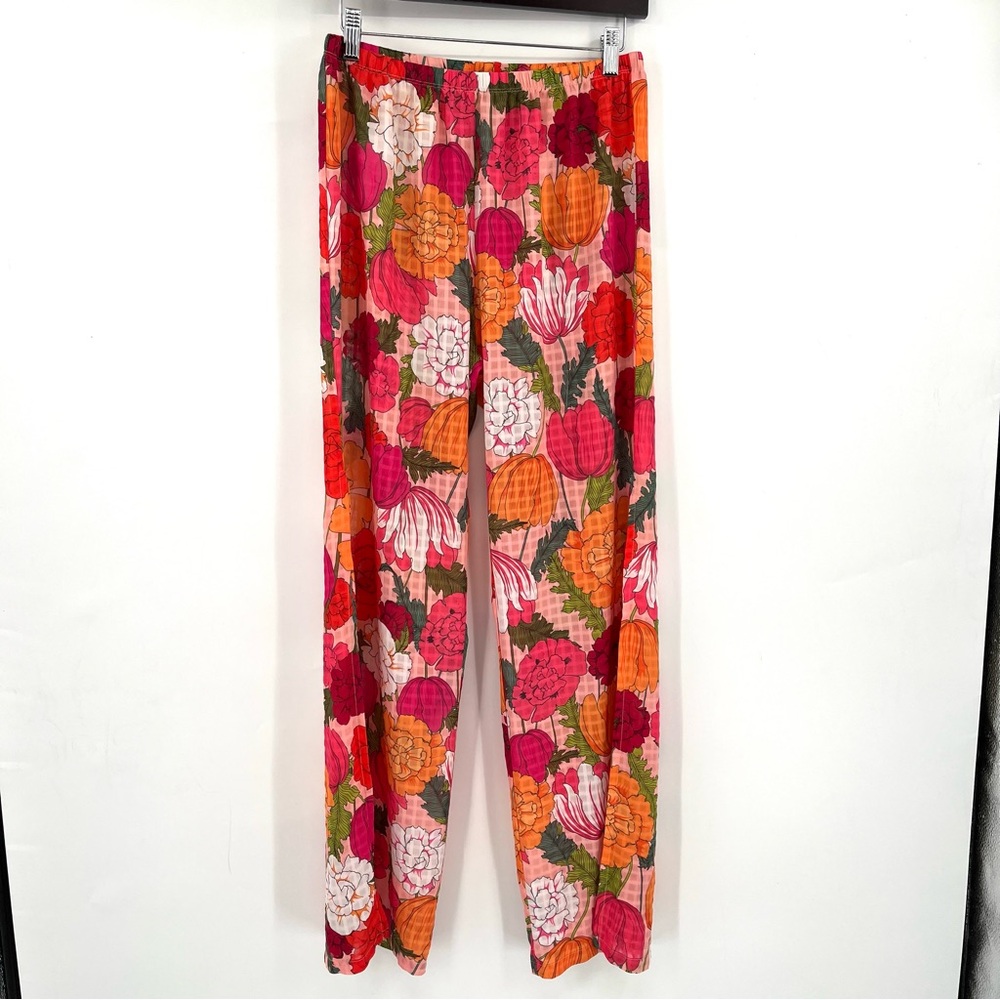 TRINA TURK Sunny Bloom Swim Coverup Pants Floral Print Side Slit Sheer M Flowers - Picture 2 of 8